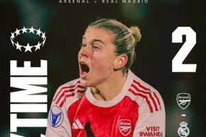 女足欧冠阿森纳主场2-1逆转皇马，鲁索梅开二度