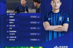 中超第30轮跑动榜：三镇两将跻身前五，钟晋宝13356米居首
