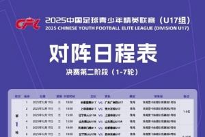 青少年精英联赛（U17组）决赛第二阶段：12月17至31日在珠海举办