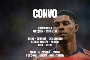 巴萨客战贝蒂斯大名单：德容、费尔明回归，奥尔莫缺席